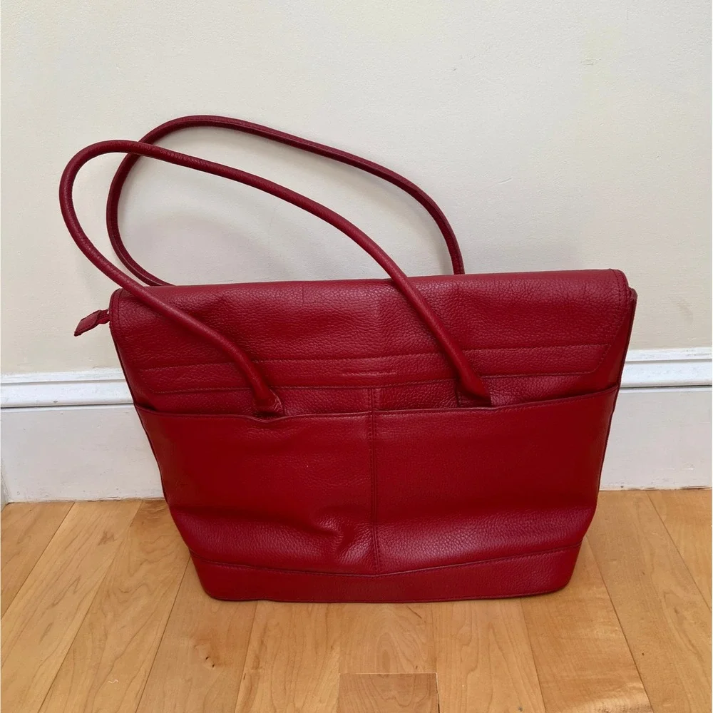 Women's Business Tote Handbag Large Red Pebbled Leather Work Bag Professional